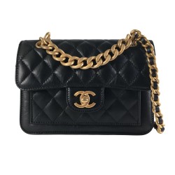 BLACK CALFSKIN FLAP BAG GOLD HARDWARE UK
