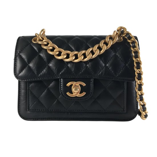 replica BLACK CALFSKIN FLAP BAG GOLD HARDWARE UK