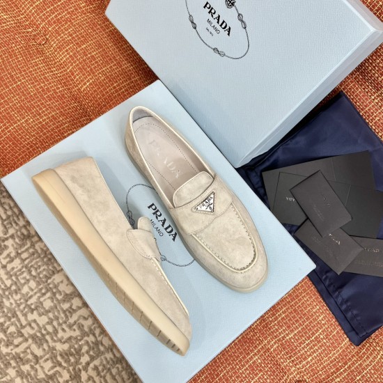 Replica Prada 11267 PFR#9348 Buddha Luxury Replica Suede Leather Loafers Chalk White - Pd137 Uk - 11267 - Buddha Luxury