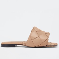 Bottega Veneta Lido Slides In Beige Intreccio Lambskin UK