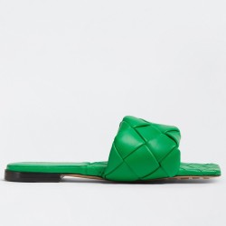 Bottega Veneta Lido Slides In Green Intreccio Lambskin UK