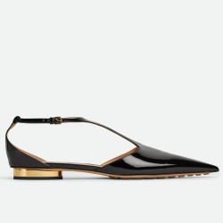 Bottega Veneta Rocket T-Bar Ballerina Flats In Black Patent Leather Uk