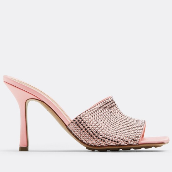 replica Bottega Veneta Stretch Mules 90mm In Pink Strass-embellished Satin UK