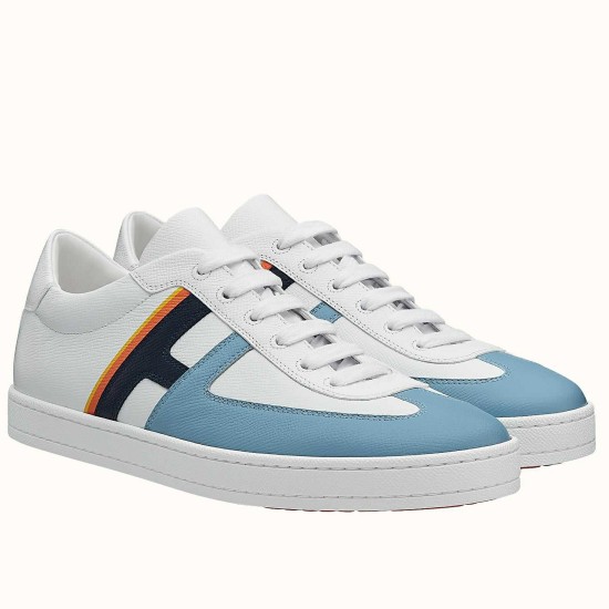 Hermes Boomerang trainers in white and blue leather angled front view