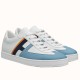 Hermes Boomerang trainers in white and blue leather angled front view