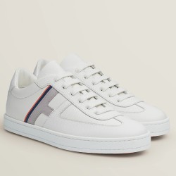 Hermes Boomerang White Grained Leather Low Top Trainers