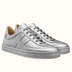 Hermes Boomerang Metallic Silver Epsom Leather Low Top Trainers