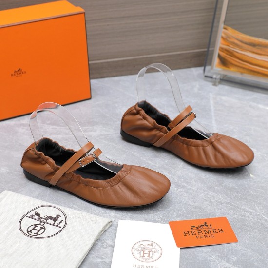 Replica Hermes 2491 UNK1942 Buddha Luxury Replica Hermes Jolly Ballet Flats In Brown Nappa Leather Uk - 2491 - Buddha Luxury