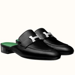 Hermes Trocadero Mules In Black Goatskin UK