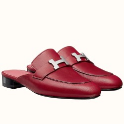 Hermes Trocadero Mules In Red Goatskin UK