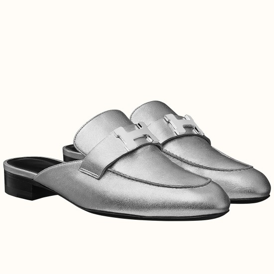 replica Hermes Trocadero Mules In Silver Nappa Leather UK
