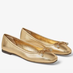 Jimmy Choo Elme Flats In Gold Metallic Leather with Pearl Embellishment UK