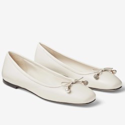 Jimmy Choo Elme Flats In White Leather with Pearl Embellishment UK