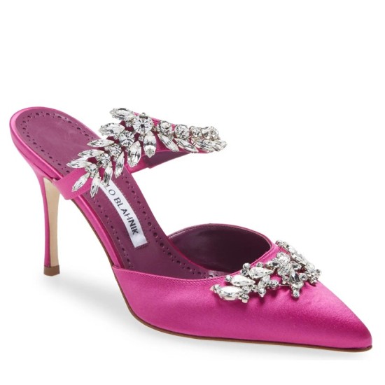 Replica Manolo Blahnik 2825 MB21 Buddha Luxury Replica Manolo Blahnik Lurum Crystal 90Mm Mules In Rose Red Satin Uk - 2825 - Buddha Luxury