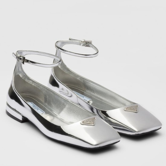 replica Prada Ballerinas In Silver Metallic Leather UK