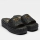 replica Prada Crochet Flatform Slides in Black Raffia-effect Yarn UK
