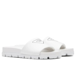 Prada White Leather Slides with Printed Triangle Logo UK