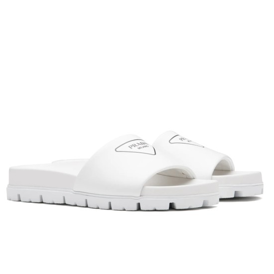 replica Prada White Leather Slides with Printed Triangle Logo UK