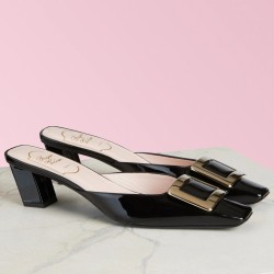 Roger Vivier Belle Vivier Metal Buckle Mules in Black Patent Leather UK Roger Vivier Belle Vivier Metal Buckle Mules in Black Patent Leather UK