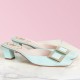 replica Roger Vivier Belle Vivier Metal Buckle Mules in Blue Patent Leather UK