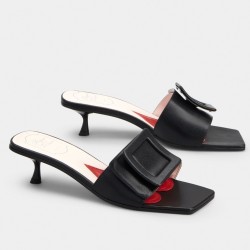 Roger Vivier Covered Buckle 45mm Mules in Black Leather UK