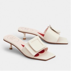 Roger Vivier Covered Buckle 45mm Mules in White Leather UK