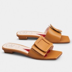 Roger Vivier Covered Buckle Mules in Brown Leather UK