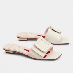 Roger Vivier Covered Buckle Mules in White Leather UK