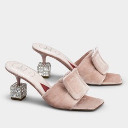 Roger Vivier Cube Strass Heel Mules in Pink Velvet UK