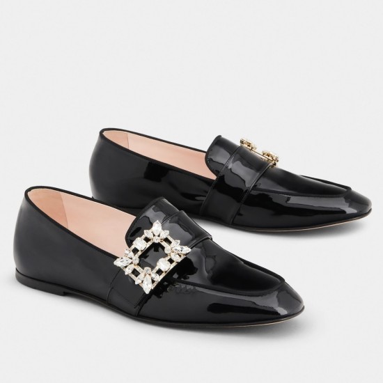 replica Roger Vivier Mini Broche Buckle Loafers in Black Patent Leather UK