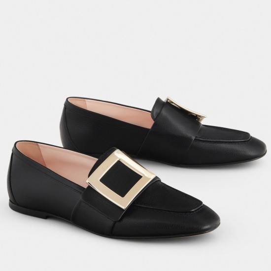 Replica Roger Vivier Soft Metal Buckle Loafers in Black Leather UK replica Roger Vivier Soft Metal Buckle Loafers in Black Leather UK