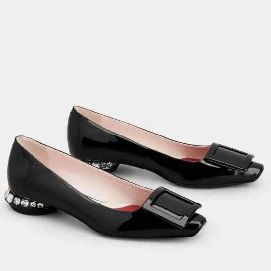 Replica Roger Vivier Strass Heel Covered Buckle Ballerinas In Black Patent Leather Uk - 2497 - Buddha Luxury