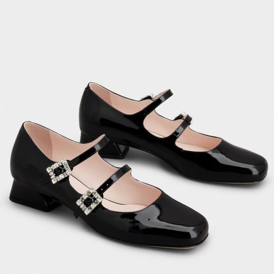Replica Roger Vivier 2248 UNK1571 Buddha Luxury Replica Roger Vivier Tres Vivier Strass Buckle Mini Babies Ballerinas In Black Patent Leather Uk - 2248 - Buddha Luxury