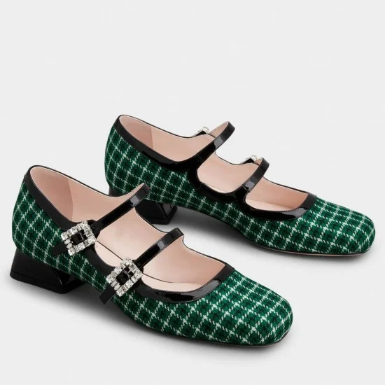 Replica Roger Vivier Tres Vivier Strass Buckle Mini Babies Ballerinas In Green Fabric Uk - 2247 - Buddha Luxury