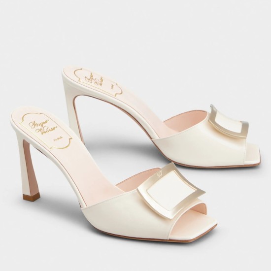 Replica Roger Vivier Trompette Metal Buckle Mules in White Patent Leather UK replica Roger Vivier Trompette Metal Buckle Mules in White Patent Leather UK