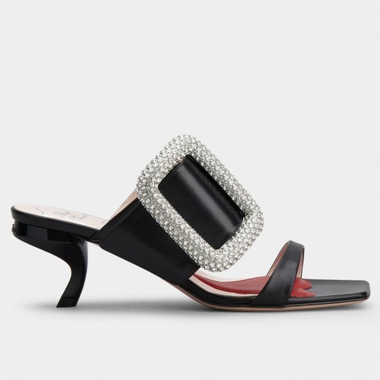 Replica Roger Vivier Viv Choc Side Strass Buckle Mules in Black Leather UK replica Roger Vivier Viv Choc Side Strass Buckle Mules in Black Leather UK