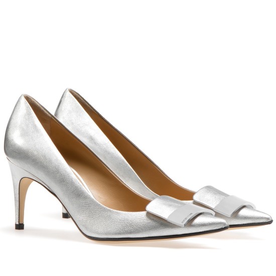 replica Sergio Rossi SR1 Pumps 75mm In Silver Lambskin UK