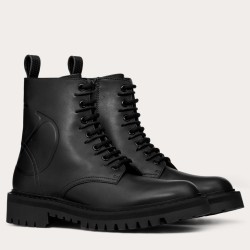 Valentino Black Leather VLogo Combat Boots UK