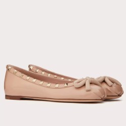 Valentino Rockstud Ballerina In Rose Cannelle Patent Leather UK