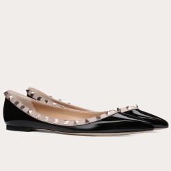 Valentino Rockstud Ballet Flats In Black Patent Leather UK