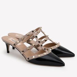 Valentino Rockstud Mules 50Mm In Black Patent Calfskin Uk