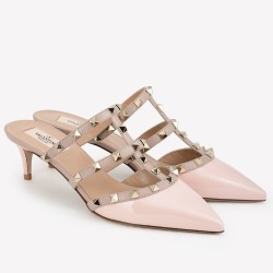 Valentino Rockstud Mules 50Mm In Nude Patent Calfskin Uk
