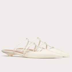 Valentino Rockstud Wispy Mules In White Leather Uk