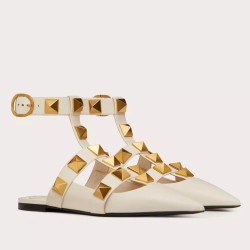 Valentino Roman Stud Ballet Flats In White Calfskin Uk