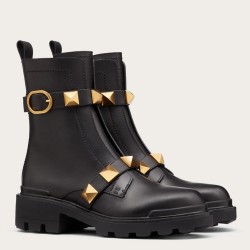 Valentino Roman Stud Combat Boots In Black Calfskin UK
