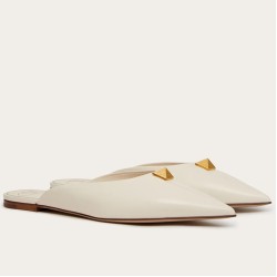 Valentino Roman Stud Flat Mules In White Calfskin Uk