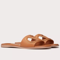 Valentino VLogo Cut-out Slide Sandals in Brown Leather UK