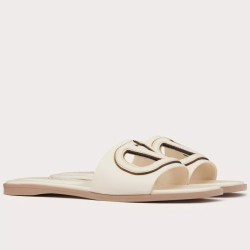 Valentino VLogo Cut-out Slide Sandals in White Leather UK