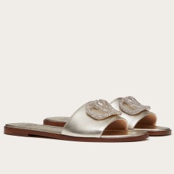 Valentino VLogo Glow Slides In Metallic Nappa Leather UK
