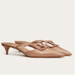 Valentino Vlogo Signature Mules 40Mm In Beige Patent Leather Uk